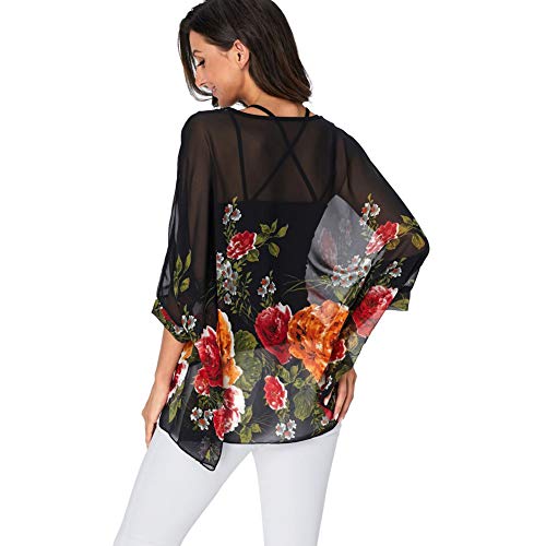 Image of Ckikiou Plus Size Batwing Flowy Semi Sheer Chiffon Blouse Tunic for Women Summer Floral Print Boho Beach Cover ups