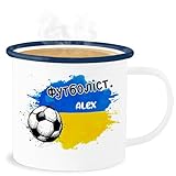 Emaille Becher Blechbecher - 2024 Fussball EM Fanartikel - Personalisierbares Ukraine Motiv | Individuelles Україна Design | Mit eigenem Namen | Ukraine - 300 ml - Weiß Blau - fußball wm 24