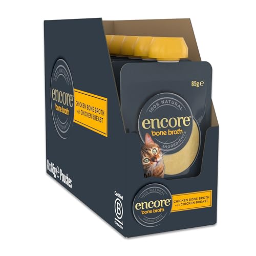 Encore Natural Bone Broth Chicken for Cats 8x85g Cat Soup Supports Joints Digestion and Hydration High in Collagen Chicken and Tuna in Spout Pouch