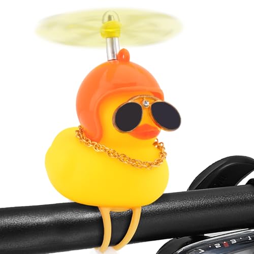 Pato de goma silencioso de color naranja con casco para manillar de motocicleta