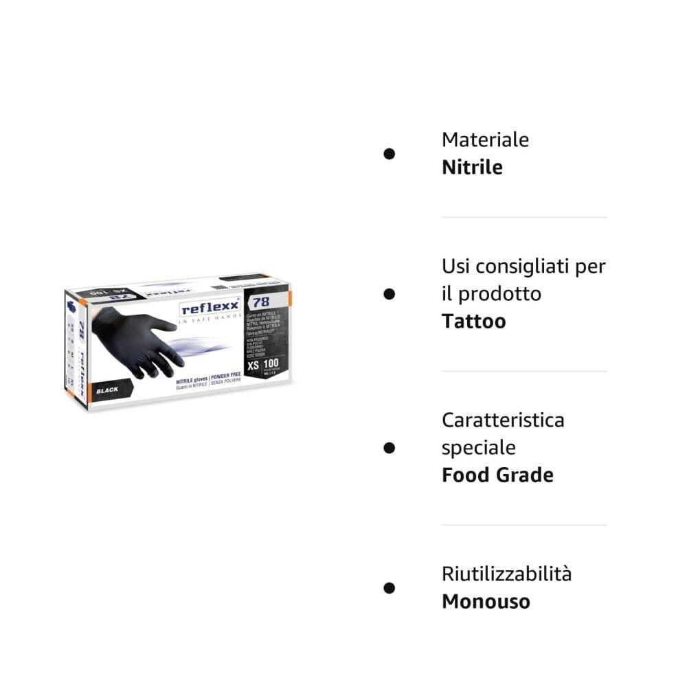 REFLEXX R78 1000 Guanti in nitrile NERO senza polvere - 4 gr - 1000 PZ - VARIE TAGLIE OFFERTA - ALIMENTI USO ESTETICO E PER TATUAGGI (M)