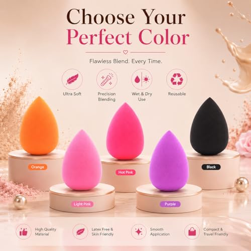 Image of Makeup Sponge Beauty Blender for Foundation, Concealer & Powder | Soft Latex-Free Blender for Flawless Makeup | Wet & Dry Use, Smooth Blending Cosmetic Puff (Random Color As Per Availability)