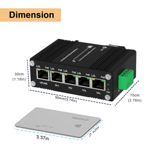 Image of Mini Industrial 5 Ports Gigabit PoE Switch Hardened 5 Port RJ45 10 /100 /1000Mbps 802.3at Ethernet Switch Din Rail Mount PoE+ Switch (-40 to 167 ºF) 10Gbps Switching Capacity