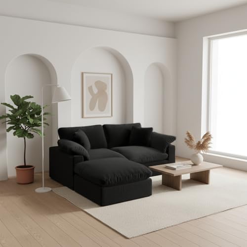 Image of L-Shaped Modular Cloud Sectional Sofa, 2-Seater with Chaise,Modern Down Filled Detachable Couch for Living Room, Office & Small Apartment,Black