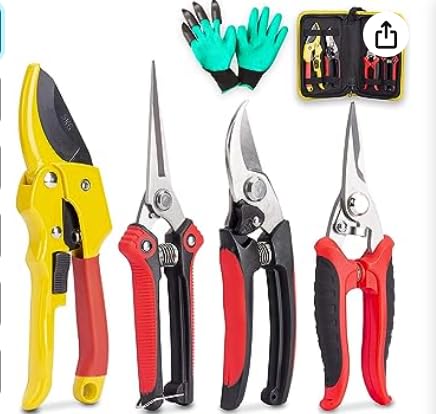 HCLSHOP 4 Pack Professional Bypass Pruning Shears Stainless Steel Cutter Clippers Sharp Hand Pruner Secateurs Garden Trimmer Scissors Kit and Protection Gloves