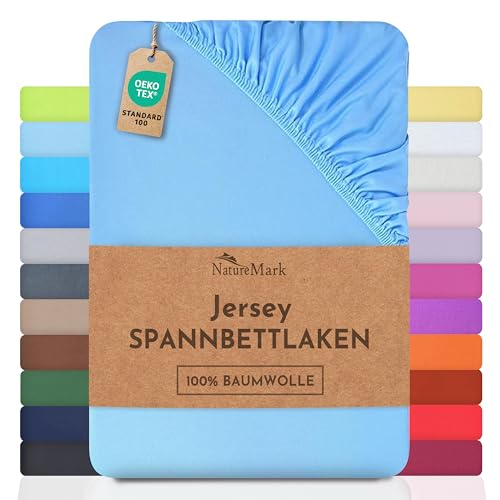 NatureMark Jersey Spannbettlaken, Spannbetttuch 100% Baumwolle in vielen Größen und Farben MARKENQUALITÄT ÖKOTEX Standard 100… – Ansicht 1