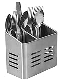 Home Basics Dual Compartment Stainless Steel Draining Cutlery/Utensil Holder Organizer, Free Standing, Kitchen Countertop, Silver (1)