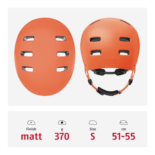 ABUS XOXO Bicycle Helmet - City Helmet in Skater Look - Helmet for Skateboard, Bike, Scooter - with Optimised Chin Pad - for Teenagers and Adults - Size S, Mono Orange