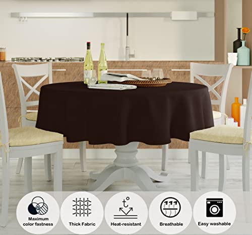 Image of HOME COLORS.IN Plain Solid Cotton 4 Seater Round Table Cover - Durable - Machine Washable - Every Day use Dining Table Cloth - 60 x 60 Inch - Brown