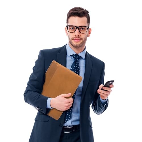 image for AZXCG Men's Genuine Leather Business Portfolio, Zippered Padfolio Orga