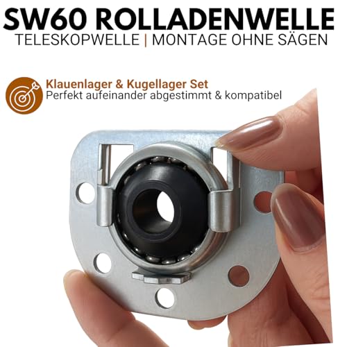 Foto von markiso I Rolladenwelle SW 60 Rollladenwelle Stahlwelle mit Teleskopwelle Welle für Rolladen - inkl. Wellenkapsel & Lager Komplett SET 90-110 cm frei einstellbar KEIN ZUSCHNEIDEN NOTWENDIG