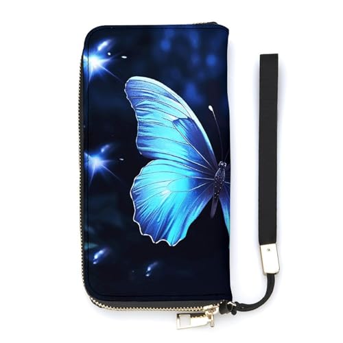 Portafoglio minimalista da uomo portafoglio bifold con stampa farfalla blu carino da viaggio da donna blu 20 x 10.5 cm moderno