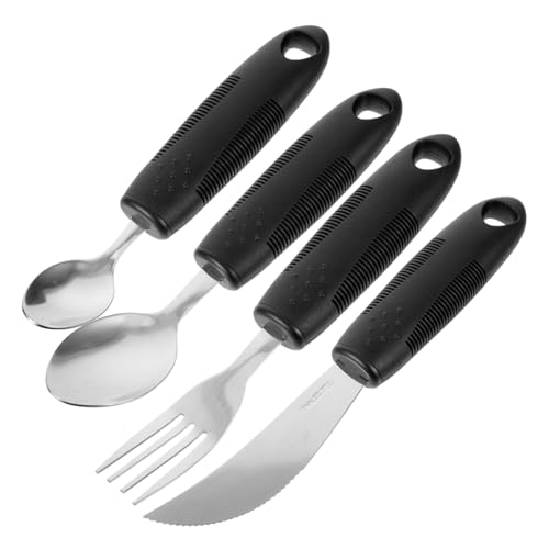 KOMBIUDA ポータブル 防振食器 軽量滑り止め設計 高齢者向け適応用具 ステンレス製 大人用携帯用カトラリー 全天候対応