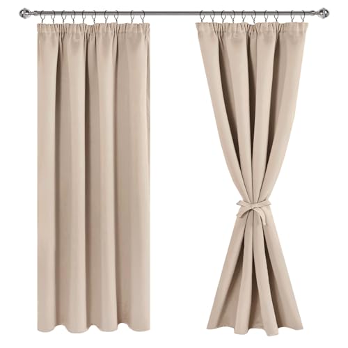 JIUZHEN Cortinas con Cinta fruncidora Beige para salón, Ahorro de energía, Cortina para Dormitorio, 140 x 160 cm, Juego con 2 Paneles, JZEU-EDZGB-CD-5563-26