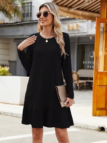 BELAROI Plus Size Sweater Dress Crew Neck Long Sleeve Casual Fall Winter Loose Tunic Dress Pockets Ruffle Hem3
