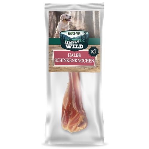 Bogar - Simply Wild - Hundeknochen – Hundefutter als Ergänzung zur täglichen Ernährung – Hundeleckerli in Form eines halben getrockneten Schweineknochens – Unterstützt die Hundepflege & Zahngesundheit