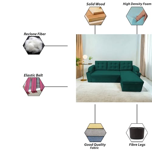 Image of Casaliving Grance RHS 4 Seater Corner Sofa Cum Bed for Living Room (Pine Fabric) Premium Fabric Sofa