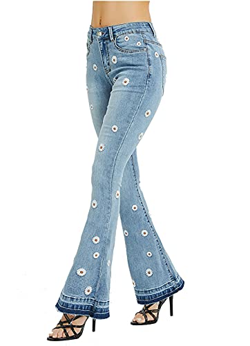 cffvdiz Women's Bootcut Jeans Embroidered Denim Wide Leg Pants3