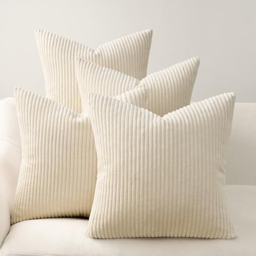 Image of Topfinel Decorative Beige Throw Pillow Covers Cushion Cases, Set of 4 Soft Velvet Modern Double-Sided Designs, Natural Home Decor, Pillow Inserts Not Included (26x26 inch)