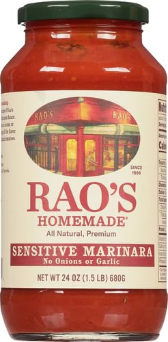 Image of Rao's Homemade Tomato Sauce, Sensitive Formula, 24 oz, All Purpose, Tomato Sauce, Keto Friendly Pasta Sauce, Premium Quality Tomatoes from Italy, Olive Oil, and No Onions or Garlic (Pack of 2)