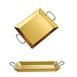 Paellera rectangular de acero inoxidable, ideal para cenas, carnes, arroz, pescado, langostas, aperitivos, frutas, postres y barbacoa (dorado pequeño).