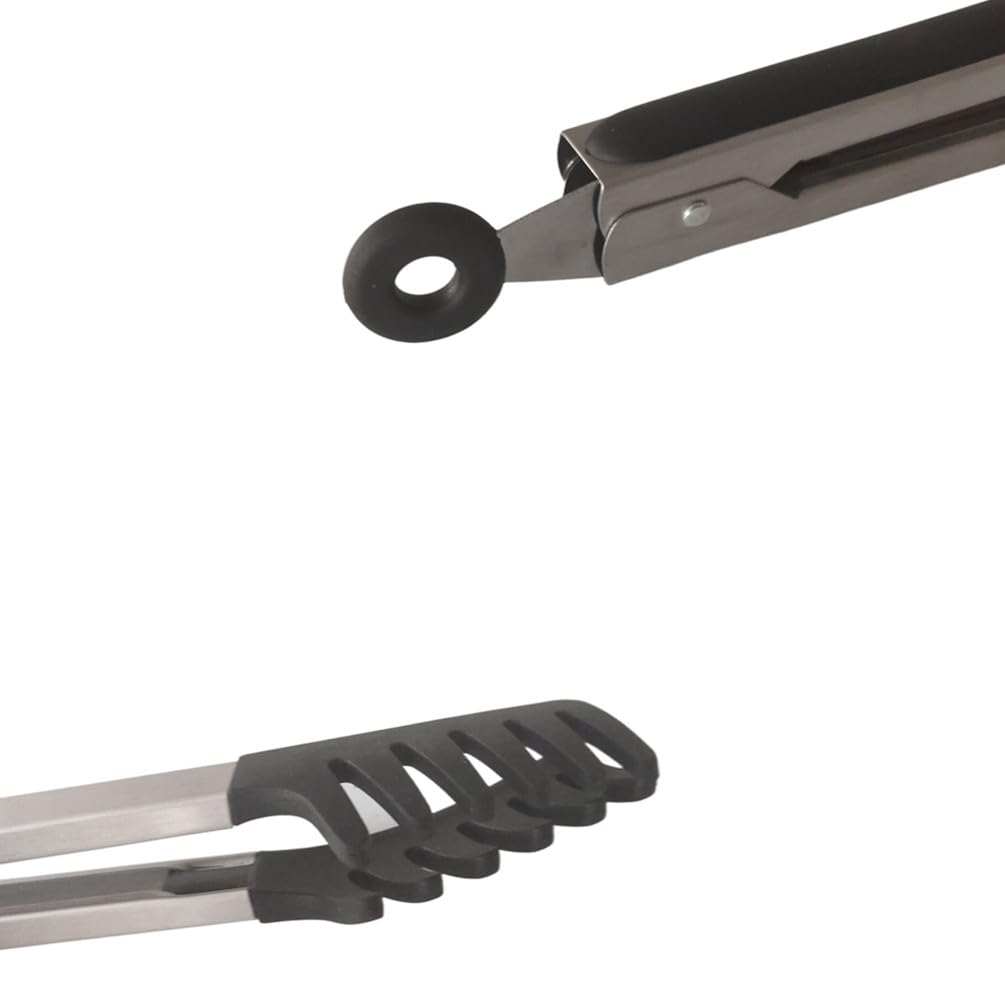 Pinzas grandes de acero inoxidable negro de 12 pulgadas con puntas de silicona, pinzas de espagueti, utensilios de servidor de pasta para fideos, cocina, hornear, barbacoa, herramientas de cocina