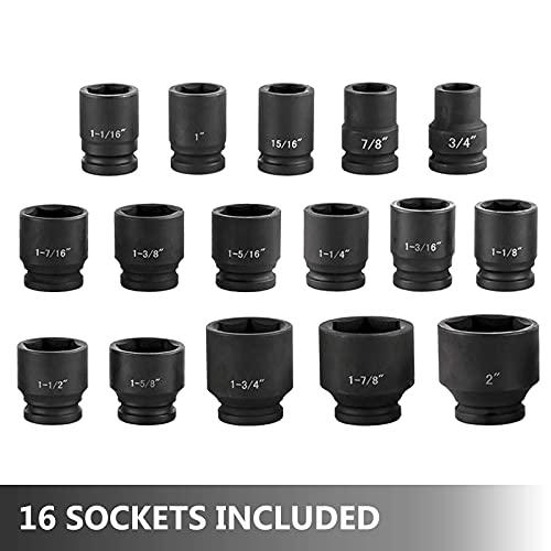 Vevor Impact Socket Set 3/4 Inches 21 Piece Standard Impact Sockets, Socket Assortment 3/4 Inches Drive Socket Set Impact Standard Sae Sizes 3/4 Inches To 2 Inches Includes Adapters And Ratchet Handle #TOP4