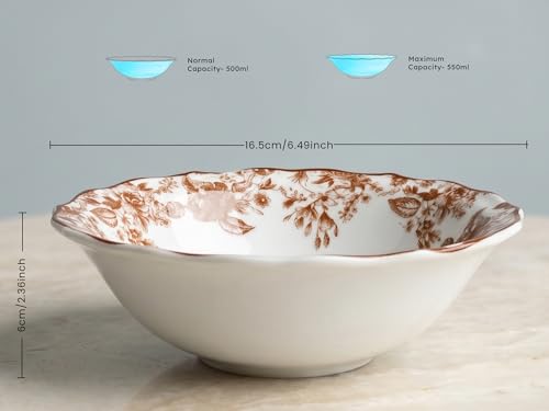 Image of Bodhi House Porcelain Dinner Set 14 Pieces - Brown Leaf White Dinnerware Set | 6 Dinner Plates, 6 Katori Bowls, 2 Serving Bowls | Premium Crockery Set for Dining, Kitchen & Gifting