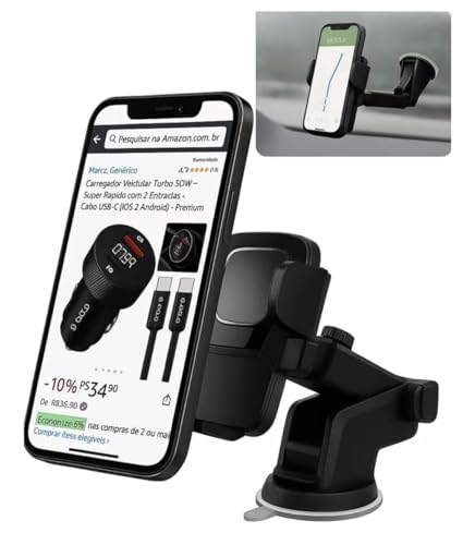 Suporte Veicular para Celular – Ventosa Ultra Forte, Rotação 360° e Antivibração, Ideal para GPS, Waze e Motoristas de App