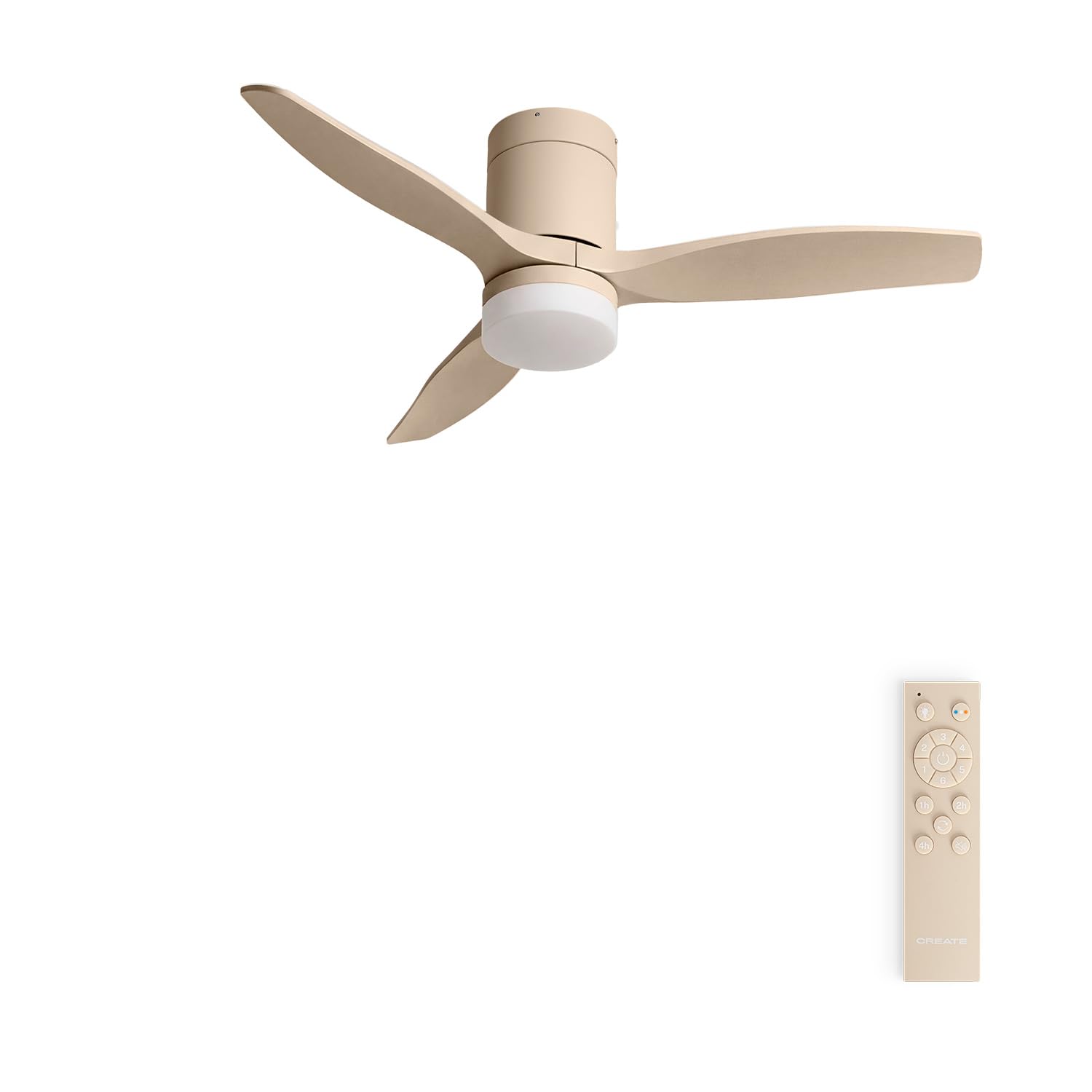 CREATE / WINDCALM S/Ventilador de techo ABS con luz arena con mando / 40W, Silencioso, Ø112 cm, 6 velocidades, 3 temperaturas de luz, temporizador, función verano-invierno