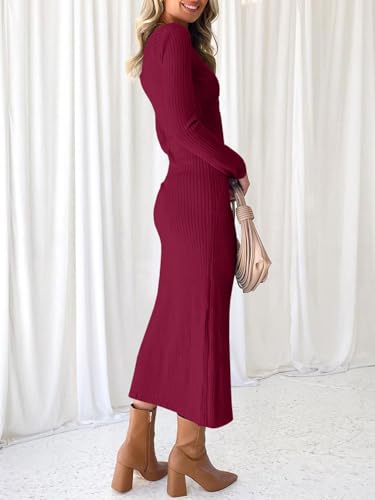 Image of RAISECOM Women Sweater Dress Long Sleeve V Neck Knit Bodycon Midi Dress