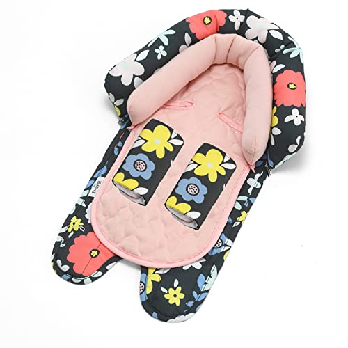 Image of Travel Bug Baby & Toddler 2-in-1 Head Support Duo Head Support + Strap Covers for Car Seats, Strollers & Bouncers (Dark Floral)