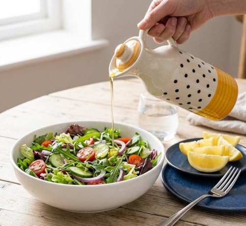 Image of Crazy Sutra Naturra Ceramic Oil Dispenser Bottle with Lid & Handle | Decorative Kitchen Oil Pourer for Olive Oil Vinegar Soy Sauce Salad Dressing | Elegant Kitchen Storage Bottle (Polka Dot)