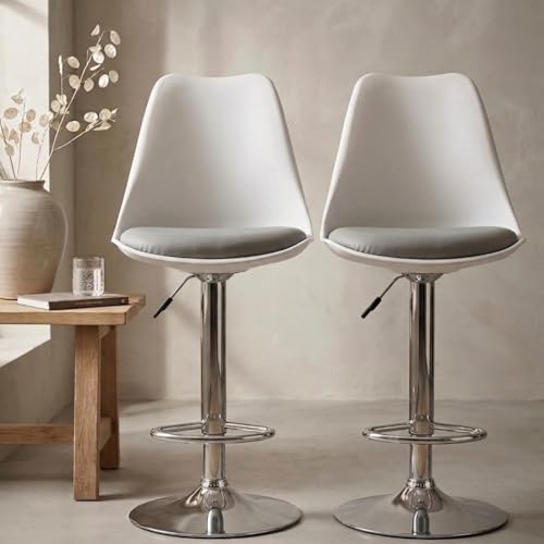 Image of activa Rapid Bar Stool Chair with Height Adjustable Design, Padded Seat & Footrest | Modern Metal Counter Stool for Kitchen, Home, Bar & Cafe Seating | Durable Comfort Chair (White & Grey, Set of 2)