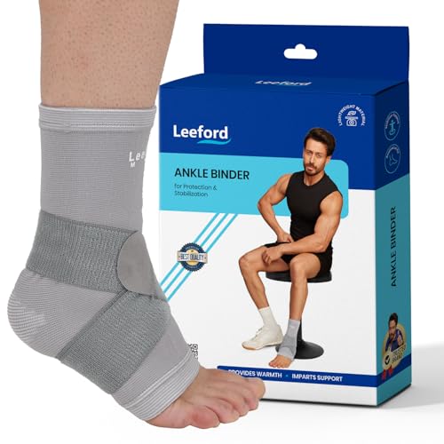 Leeford Ankle Brace & Binder for Men & Women | Adjustable Pain Relief Ankle Support Band| Foot, Heel & Ligament Protection for Sprain & Sports Grey (XL)