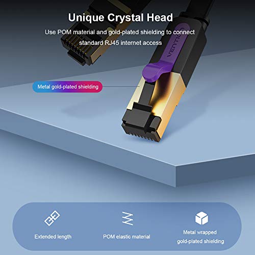 Andoer Cabo de extensão de rede VENTION CAT 7 Cabo de rede plana de 10 Gigabit de alta velocidade RJ