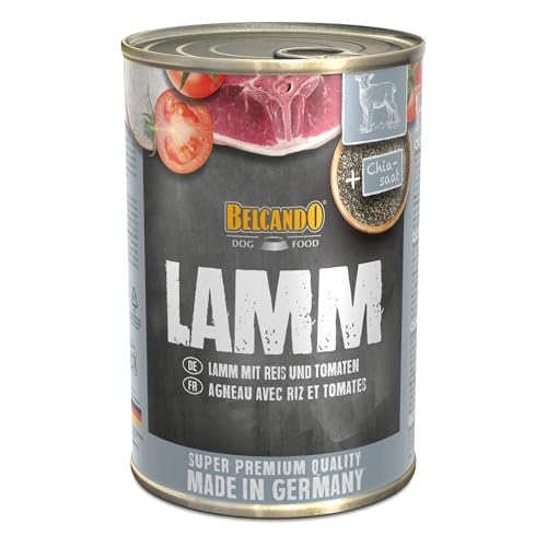 BELCANDO Super Premium Dose [6x400g Lamm mit Reis & Tomate] | Nassfutter für Hunde | Feuchtfutter Dose | Alleinfutter für Hunde Aller Rassen