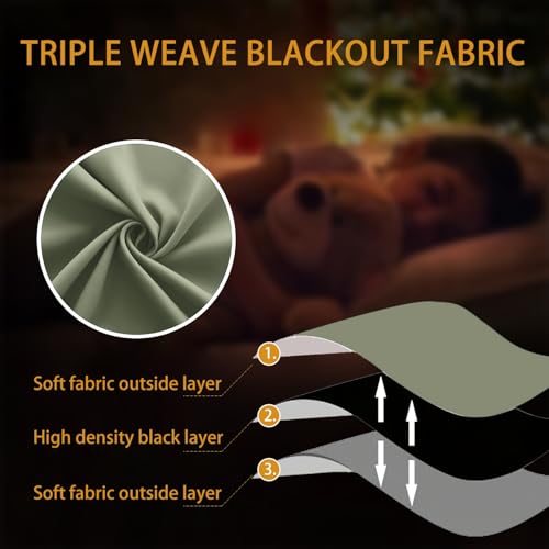 Image of KOUFALL 52x84 Inch Length Dark Sage Blackout Room Darkening Curtains for Bedroom