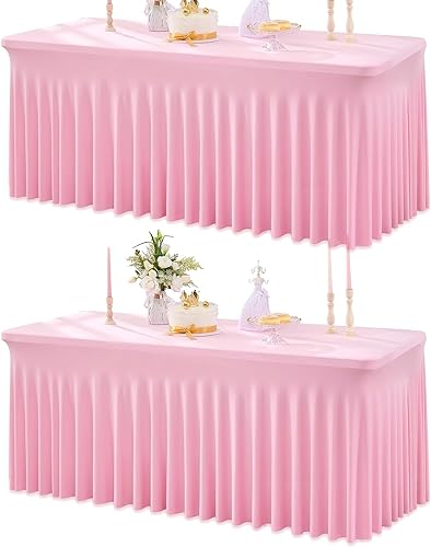 NSSONBEN 1-Pack Baby Rosa Spandex Rechteck Tischdecke, 180cm, Anti-Falten, Rock-Design, für Bankett Party Hochzeit Geburtstag Meeting Dekoration