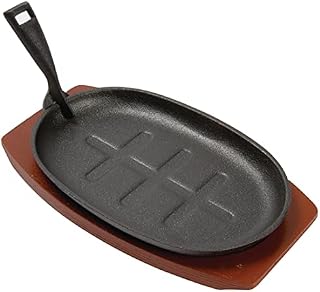 Vogue Olympia Cast Iron Oval Sizzler With Wooden Stand Large 280X190mm Dish