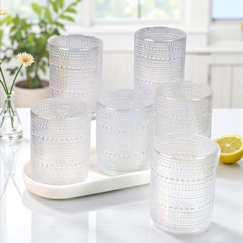 Image of Kookee Jupiter Vintage Hobnail Bubble Glass Old Fashioned Tumblers | Whiskey Glasses Set of 6 | Textured Cocktail Barware for Scotch, Bourbon & Beverages | 300ml (12119)