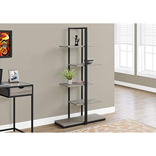 Monarch Specialties I Bookcase-60 H/Dark Taupe/Black Metal #TOP1