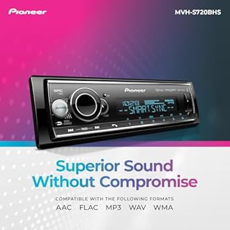 Pioneer MVH-S720BHS 1-Din Digital Media Receiver – Bluetooth, SiriusXM, Color Change, HD Radio, USB, FLAC, Voice Control, 50W x 4 Output, 13-Band EQ, AM/FM Radio, Hi-Volt RCA Preouts