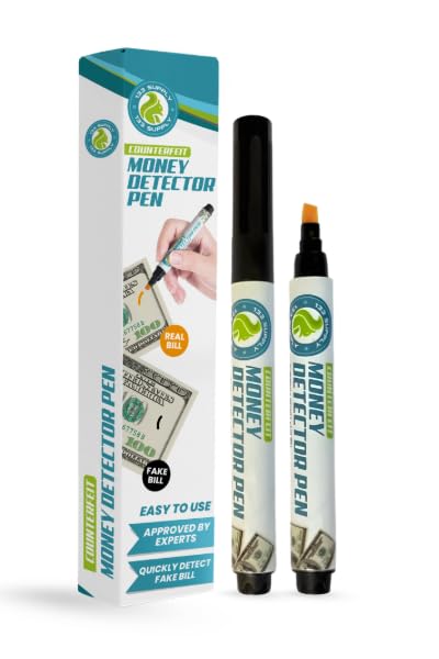 Counterfeit Money Detector Pen (2 Pack) - Upgraded Chisel Tip Fake Bill Marker &amp; Checker for US Currency Paper Cash Verification