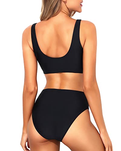 Tempt Me Women Two Piece Scoop Neck Bikini Crop Top Swimsuit Sporty High Waisted Bathing Suit2