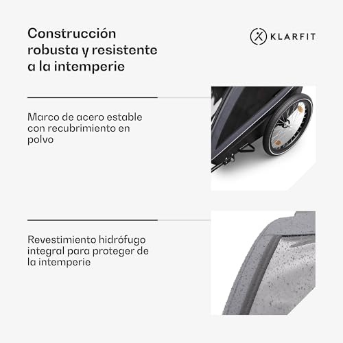 Miniatura 4 de Klarfit Gokiddo Remolque Bicicleta - 2-En-1 Carro Para Bicicleta Buggy Con Frenos, Cinturones De Seguridad, Asientos Ajustables, Capacidad 40kg, Protección Lluvia Uv, Plegable, Gris Oscuro