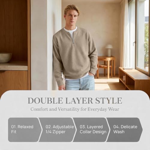 Mens Layered Look Shirt Quarter Zip Casual Fall Long Sleeve Layered Shirt - image 4