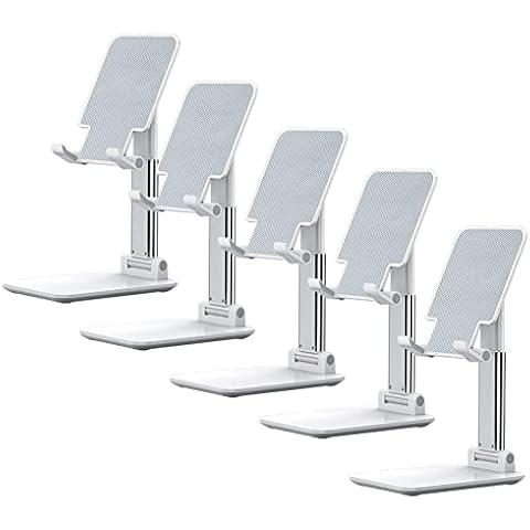 OGMAPLE Phone Holder for Desk, 5 Pack MT-6 Cell Phone Stand for Desk Universal Cellphone Stand Holder Foldable & Height Adjustable Compatible Under 8” Device, White… Cover