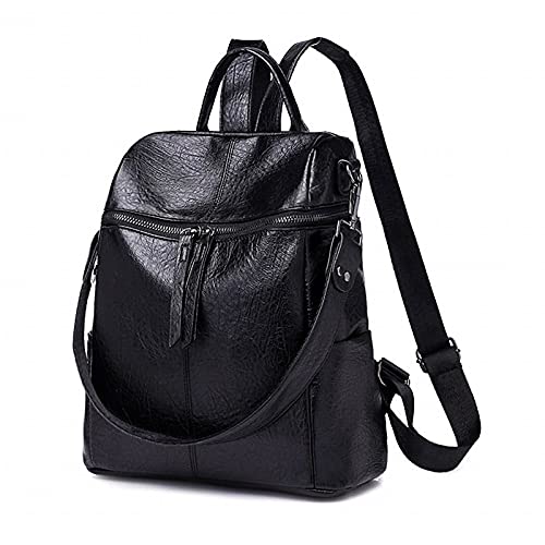 Trintion Rucksack Damen Rucksackhandtaschen Schultasche PU Leder Wasserdicht Leichtgewicht Schwarz Cover