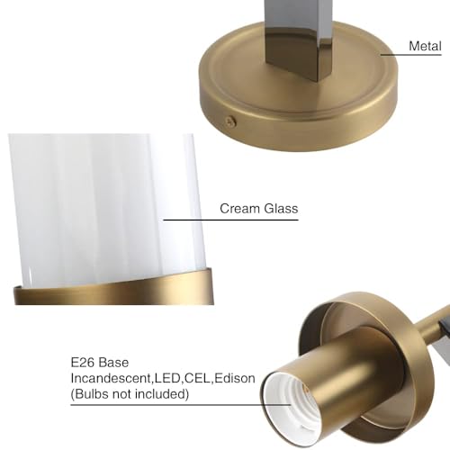 Image of PERMO Vintage Wall Sconce Gold Sconces with 2.8 inch Cylindrical White Glass Shade Hardwired Sconces for Bathroom Living Room Entryway Home Office